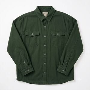 Duluth Trading Co Fleece Lined Canvas Shirt Jacket Green Workwear Cotton Mens XL